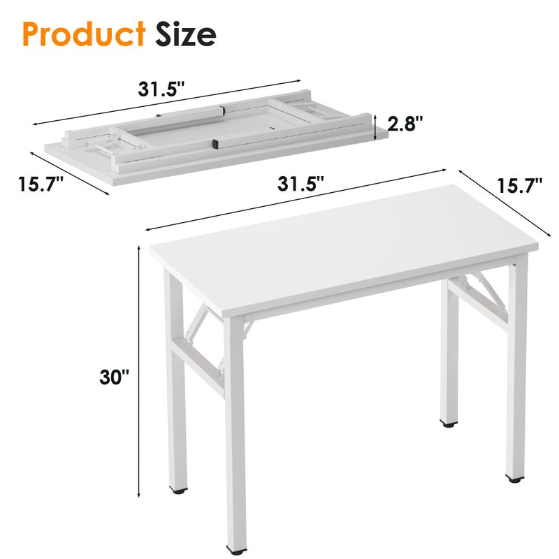 Need Folding Computer Desk - 31.5 Inch Foldable Office Writing Work Study Kids Student Teacher Home Bedroom Table, White - Image 3